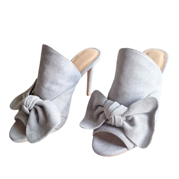 Daya by Zendaya Suede Bow Mules Heels | Size 6.5 | Gray Slip-On Stilettos - Picture 2 of 9